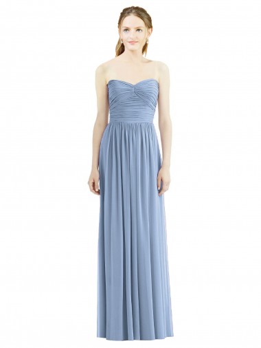 Long Sleeveless Chiffon Dusty Blue Sweetheart A-Line Bridesmaid Gowns Newcastle