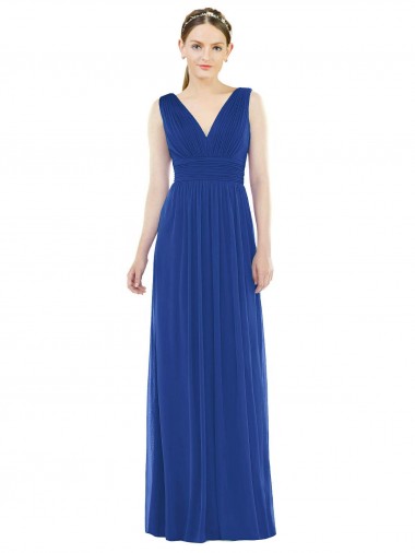 Long Sleeveless Soft Chiffon Royal Blue A-Line Bridesmaid Gowns Newcastle