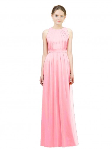 Long Sleeveless Soft Chiffon Salmon A-Line Bridesmaid Dress Newcastle