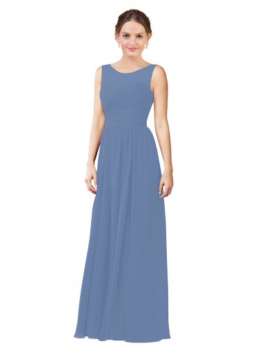 Long Sleeveless Soft Chiffon Windsor Blue Sheath Bridesmaid Dress Newcastle
