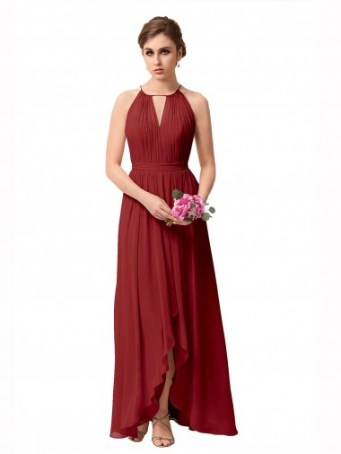 Sleeveless Soft Chiffon Burgundy A-Line High Low Bridesmaid Dress Newcastle