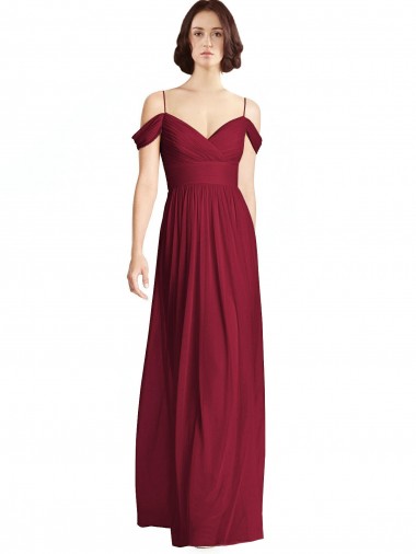 Long Sleeveless Soft Chiffon Burgundy Off the Shoulder A-Line Bridesmaid Dresses Newcastle