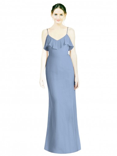 Long Sleeveless Soft Chiffon Dusty Blue A-Line Bridesmaid Dresses Newcastle