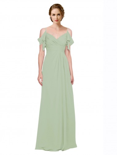 Long Sleeveless Lxue Chiffon Smoke Green A-Line Bridesmaid Dress Newcastle