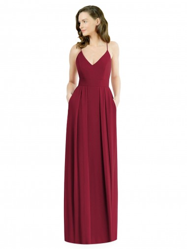 Long Sleeveless Soft Chiffon Burgundy Spaghetti Straps A-Line Semi Formal Evening Dress / Bridesmaid Dress Newcastle