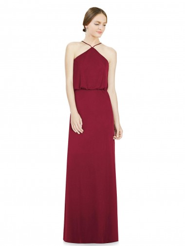 Long Sleeveless Soft Chiffon Burgundy Halter Neck A-Line Bridesmaid Dress Newcastle