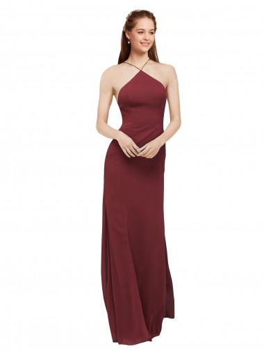 Long Sleeveless Soft Chiffon Burgundy Sheath Formal Dress / Bridesmaid Dress Newcastle