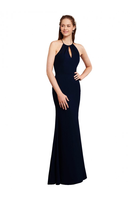 Long Sleeveless Soft Chiffon Dark Navy Mermaid Bridesmaid Dress Newcastle