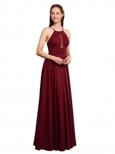 Long Sleeveless Chiffon Burgundy A-Line Bridesmaid Dress / Evening Dress Newcastle