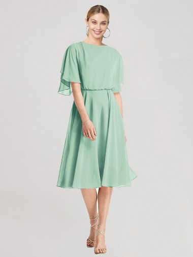 Knee Length Flutter Sleeves Soft Chiffon Mint Green A-Line Bridesmaid Dress Newcastle
