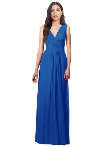 Long Sleeveless Soft Chiffon Royal Blue A-Line Semi Formal Evening Dress / Bridesmaid Dress Newcastle