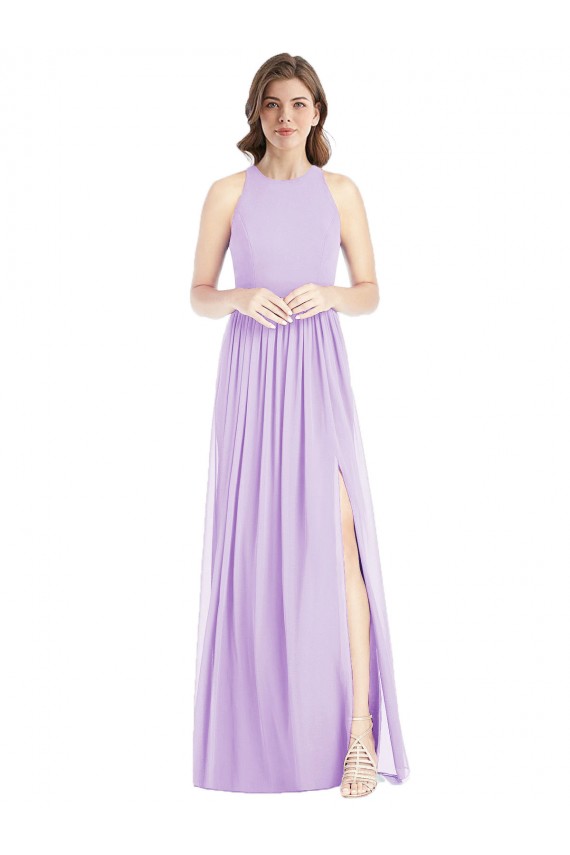 Long Sleeveless Soft Chiffon Lilac Halter Neck A-Line Bridesmaid Dress Newcastle