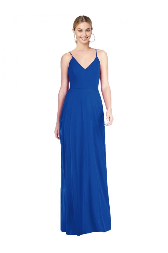 Long Sleeveless Soft Chiffon Royal Blue A-Line Formal Dress / Bridesmaid Dress Newcastle