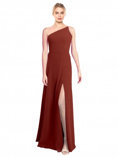 Long Sleeveless Soft Chiffon Burgundy One Shoulder A-Line Formal Dress / Bridesmaid Dress Newcastle