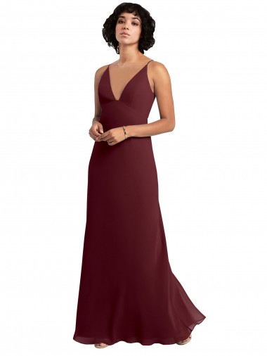 Long Sleeveless Soft Chiffon Burgundy Gold A-Line Bridesmaid Dress / Formal Dress Newcastle