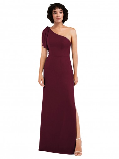 Long Sleeveless Soft Chiffon Burgundy One Shoulder A-Line Formal Evening Gown / Bridesmaid Dress Newcastle