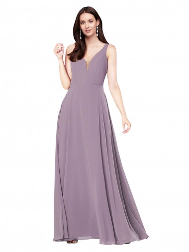 Long Sleeveless Soft Chiffon Dark Lavender Sheath Formal Evening Gown / Bridesmaid Dress Newcastle