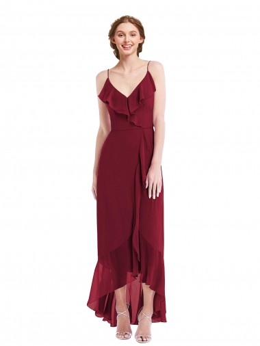 Long Sleeveless Soft Chiffon Burgundy A-Line High Low Evening Gown / Bridesmaid Dress Newcastle