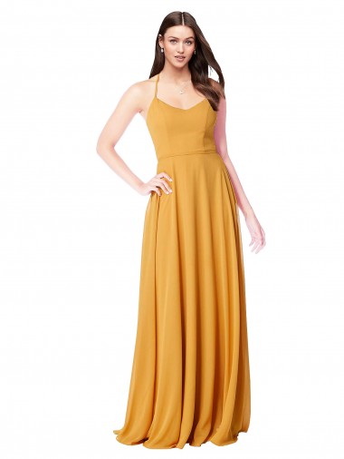 Long Sleeveless Soft Chiffon Saffron A-Line Formal Dress / Bridesmaid Dress Newcastle