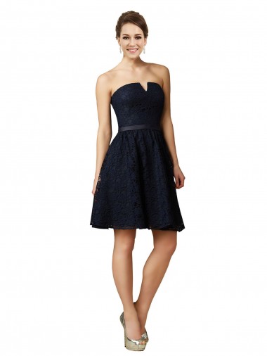 Knee Length Sleeveless Lace Dark Navy A-Line Bridesmaid Dress Newcastle