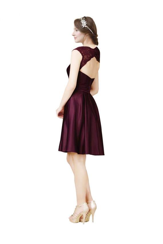 Knee Length Sleeveless Satin & Lace Grape A-Line Bridesmaid Dress Newcastle