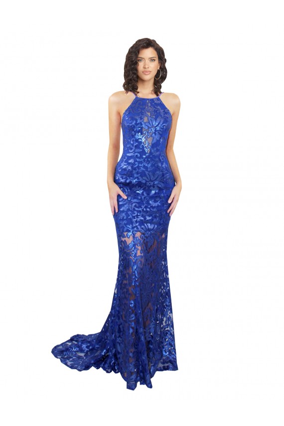 Long Sleeveless Lace Royal Blue Mermaid Semi Formal Evening Dress / Prom Dress / Bridesmaid Dress Newcastle