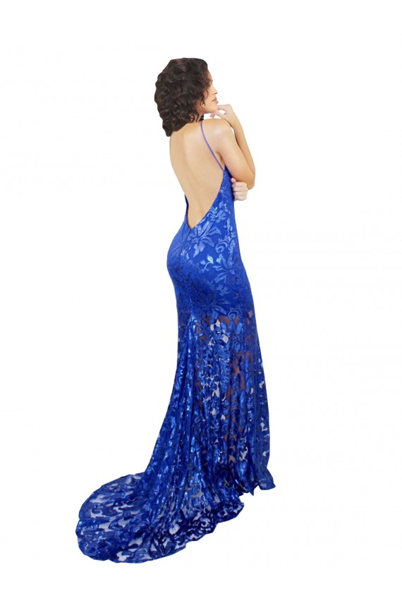 Long Sleeveless Lace Royal Blue Mermaid Semi Formal Evening Dress / Prom Dress / Bridesmaid Dress Newcastle
