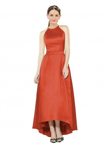 Sleeveless Satin Spice Red A-Line High Low Bridesmaid Dress Newcastle