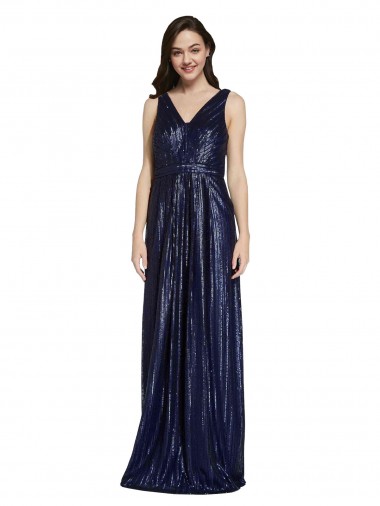 Long Sleeveless Sequin Dark Navy Sheath Formal Evening Gown / Prom Dress / Bridesmaid Dress Newcastle