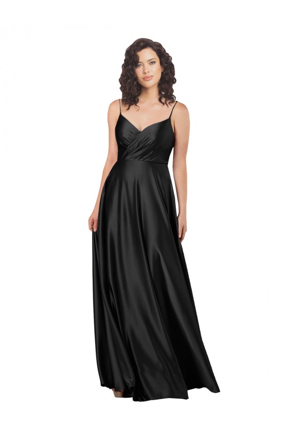 Long Sleeveless Silk like Satin Black A-Line Formal Dress / Bridesmaid Dress Newcastle