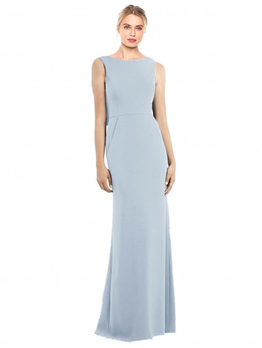 Long Sleeveless Stretch Crepe Light Sky Blue Bateau Neck Trumpet Semi Formal Evening Dress / Prom Dress / Bridesmaid Dress Newcastle