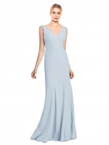 Long Sleeveless Stretch Crepe Light Sky Blue V-Neck Trumpet Bridesmaid Dress / Formal Dress Newcastle