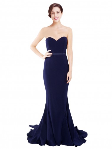 Sweep Train Sleeveless Stretch Crepe Dark Navy Mermaid Semi Formal Evening Dress / Prom Dress / Bridesmaid Dress Newcastle