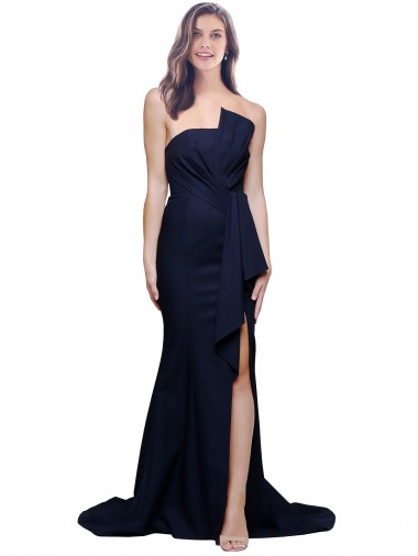 Sweep Train Sleeveless Stretch Crepe Dark Navy Sheath Semi Formal Evening Dress / Prom Dress / Bridesmaid Dress Newcastle