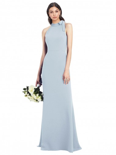 Long Sleeveless Stretch Crepe Light Sky Blue Bow Neck Trumpet Semi Formal Evening Dress / Prom Dress / Bridesmaid Dress Newcastle