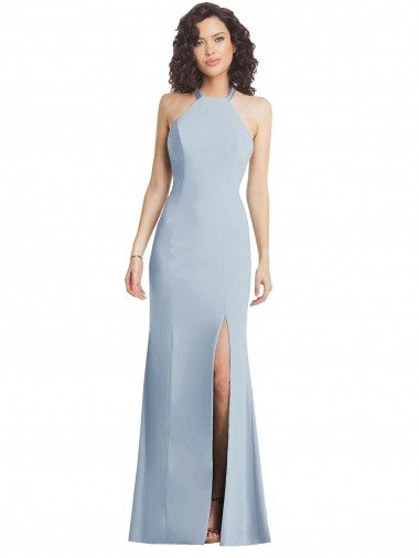 Long Sleeveless Stretch Crepe Light Sky Blue Halter Neck Trumpet Formal Evening Gown / Prom Dress / Bridesmaid Dress Newcastle