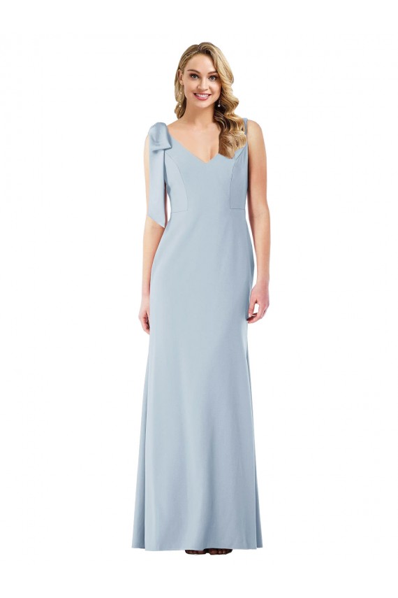 Long Sleeveless Stretch Crepe Light Sky Blue V-Neck Trumpet Semi Formal Evening Dress / Prom Dress / Bridesmaid Dress Newcastle