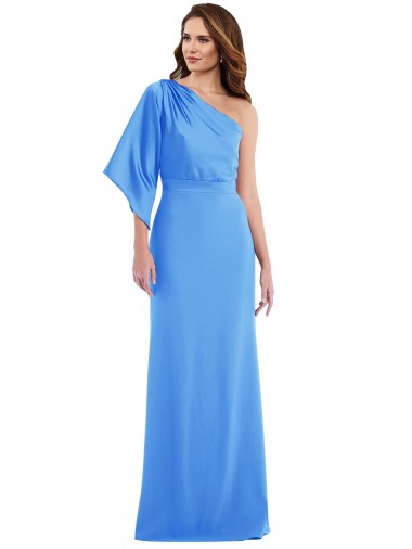 Long Bell Sleeves Stretch Crepe Peacock Blue Trumpet Semi Formal Evening Dress / Prom Dress / Bridesmaid Dress Newcastle