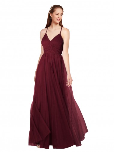 Long Sleeveless Tulle Burgundy A-Line Bridesmaid Dress Newcastle