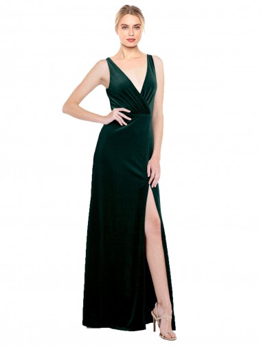 Long Sleeveless Stretch Velvet Dark Green A-Line Black Tie Evening Dress / Prom Dress / Bridesmaid Dress Newcastle