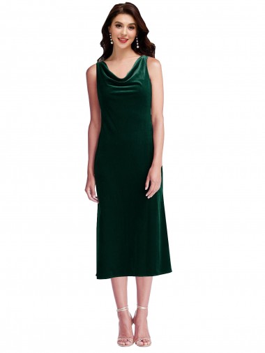 Midi Length Sleeveless Stretch Velvet Dark Green Sheath Evening Gown / Prom Dress / Bridesmaid Dress Newcastle