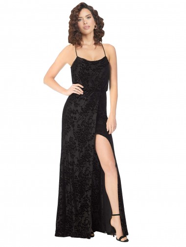 Long Sleeveless Floral Velvet & Stretch Velvet Black A-Line Bridesmaid Dress Newcastle